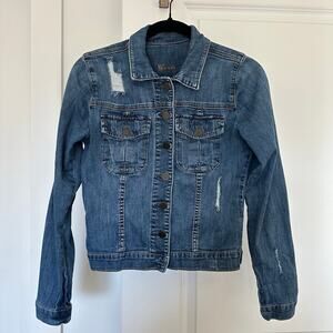 Kut from the Kloth (S) Classic Denim Blue Jean Jacket- Lightly Distressed